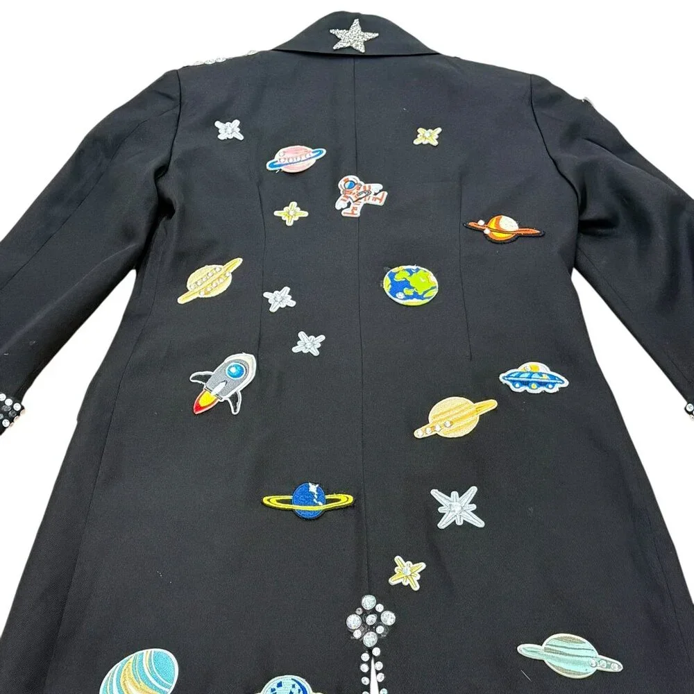 Vintage 1990s Space Appliqué Black Statement Coat - Picture 3 of 11